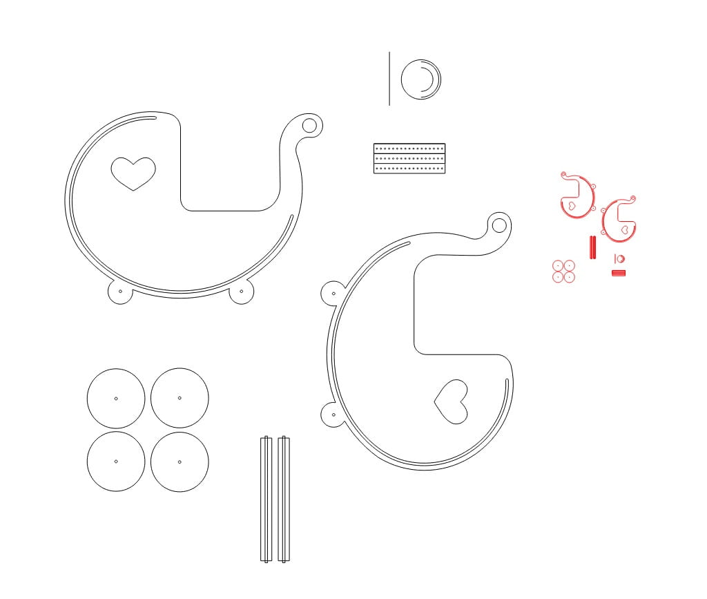 Laser Cut Wooden Doll Pram Baby Walker