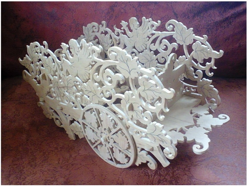Laser Cut Wooden Carriage Flower Basket Centerpiece