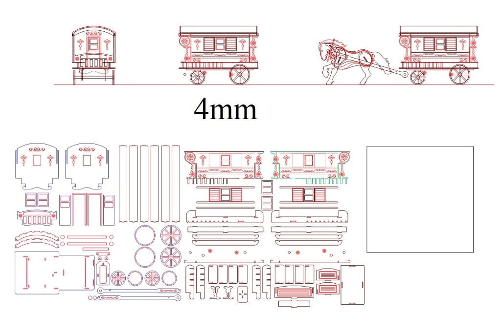 Laser Cut Traditional Romany Gypsy Caravan 3D Wooden Model Puzzle