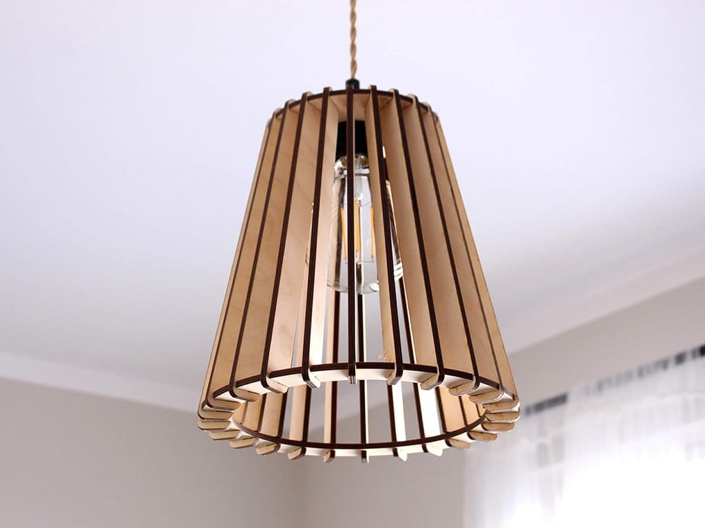 Laser Cut Cone Shaped Wooden Pendant Light