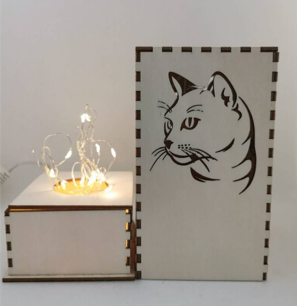 Laser Cut Wooden Cat Light Box