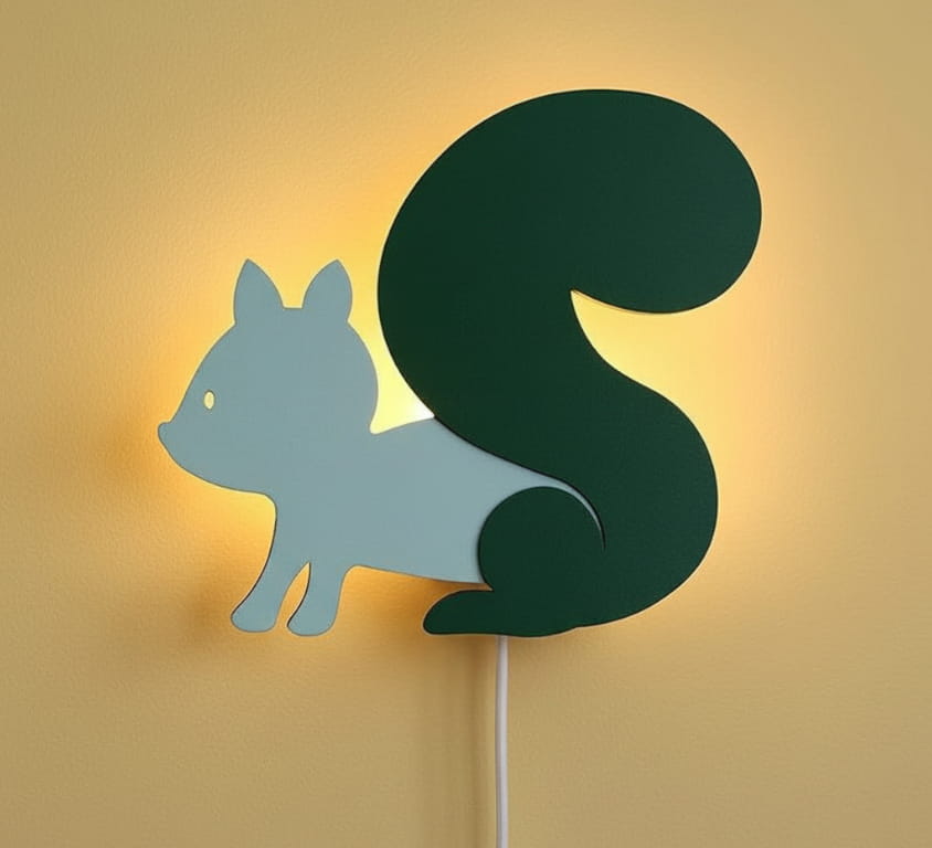 Laser Cut Wooden Squirrel Night Light Baby Nursery Wall Lamp