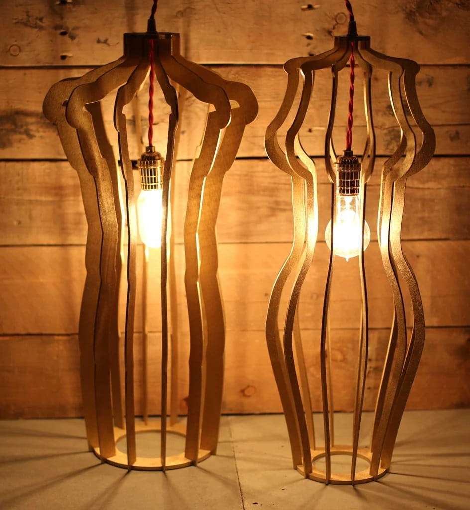 Laser Cut Man and Woman Sculptural Pendant Desk Lamps