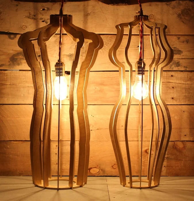 Laser Cut Man and Woman Sculptural Pendant Desk Lamps