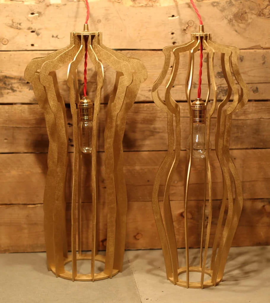 Laser Cut Man and Woman Sculptural Pendant Desk Lamps