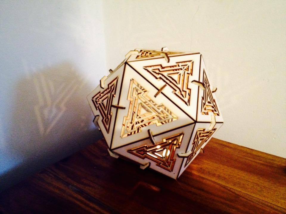 Laser Cut Wooden Icosahedron Shadow Lamp