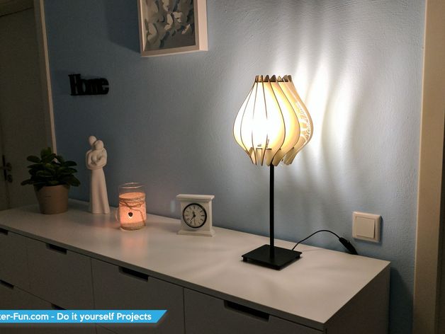 Laser Cut Wooden Slatted Shade Table Lamp