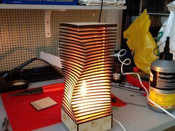 Laser Cut Wooden Table Lamp with Twisted Slat Design
