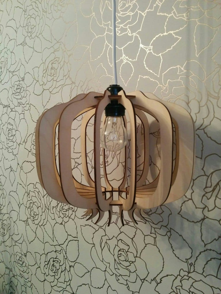 Laser Cut Pomegranate Shape Wooden Hanging Lamp
