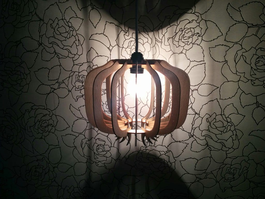 Laser Cut Pomegranate Shape Wooden Hanging Lamp