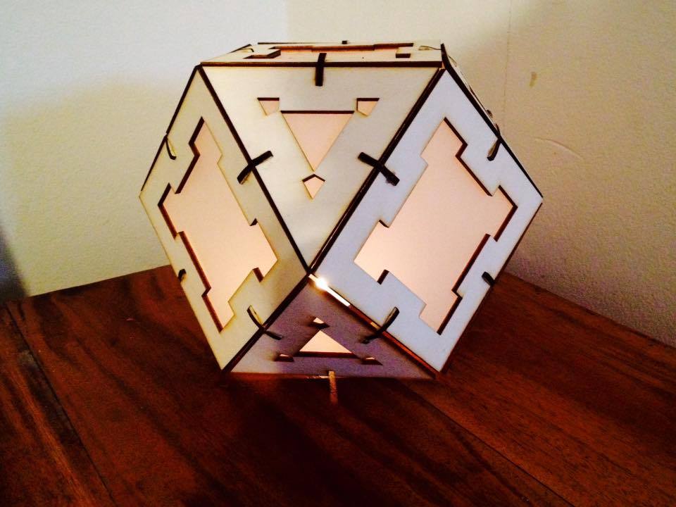 Laser Cut Wooden Cuboctahedron Lamp