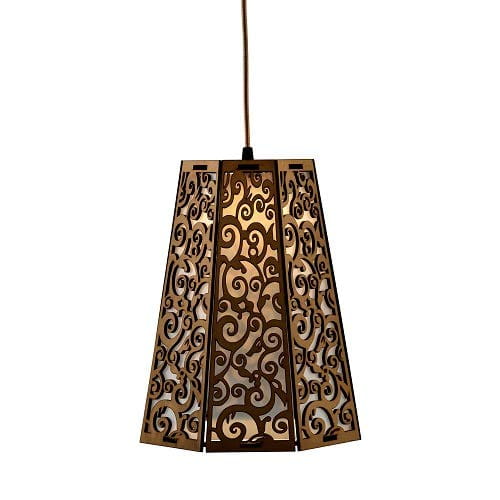 Laser Cut Wooden Pendant Lampshade with Swirl Pattern