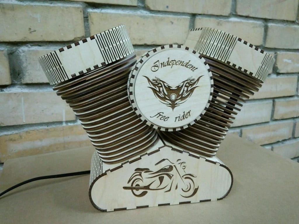 Laser Cut Harley Davidson Style Wooden Lamp