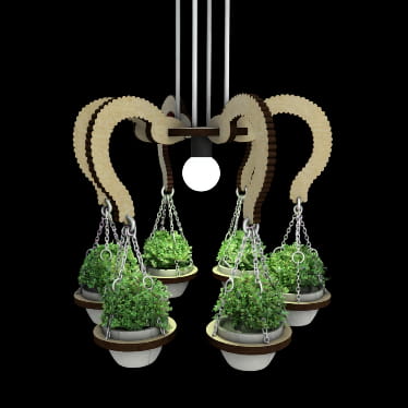 Laser Cut Wooden Planter with Pendant Lamp