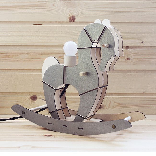 Laser Cut Wooden Rocking Horse Night Light Lamp