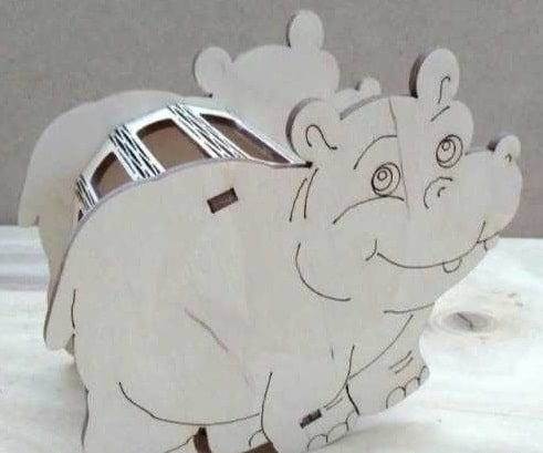 Wooden Hippo Animal Pencil Holder Laser Cut File