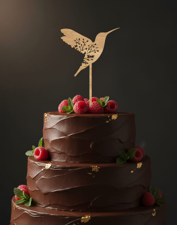 Laser Cut Wooden Hummingbird Wedding Cake Topper