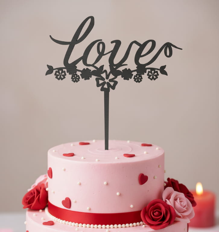 Laser Cut Floral Love Cake Topper