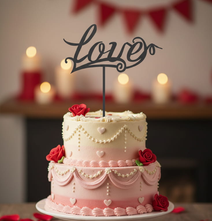Laser Cut Love Cake Topper for Valentine Day