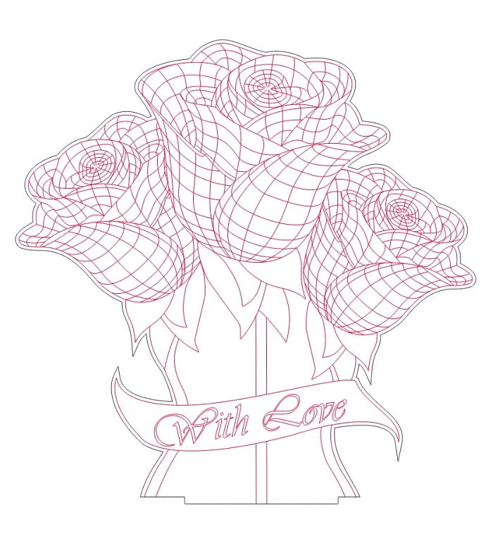 Laser Cut Roses 3D Illusion Lamp for Valentine Day