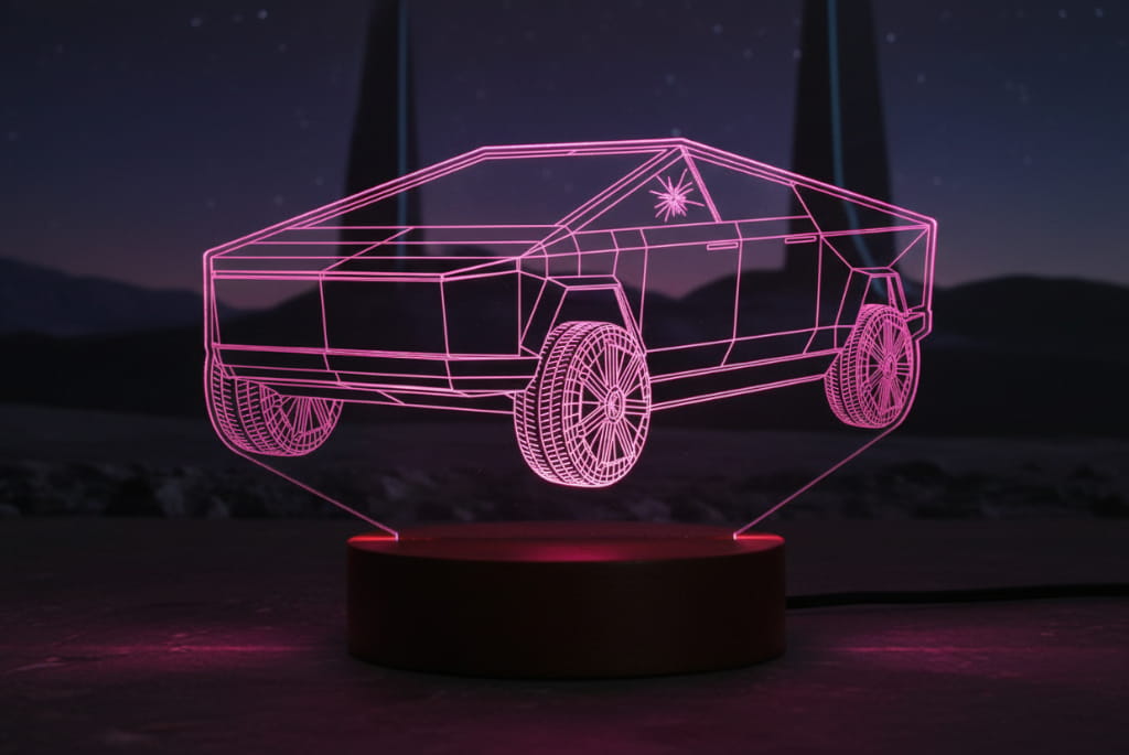 Laser Engraved Cybertruck 3D Illusion Acrylic Lamp