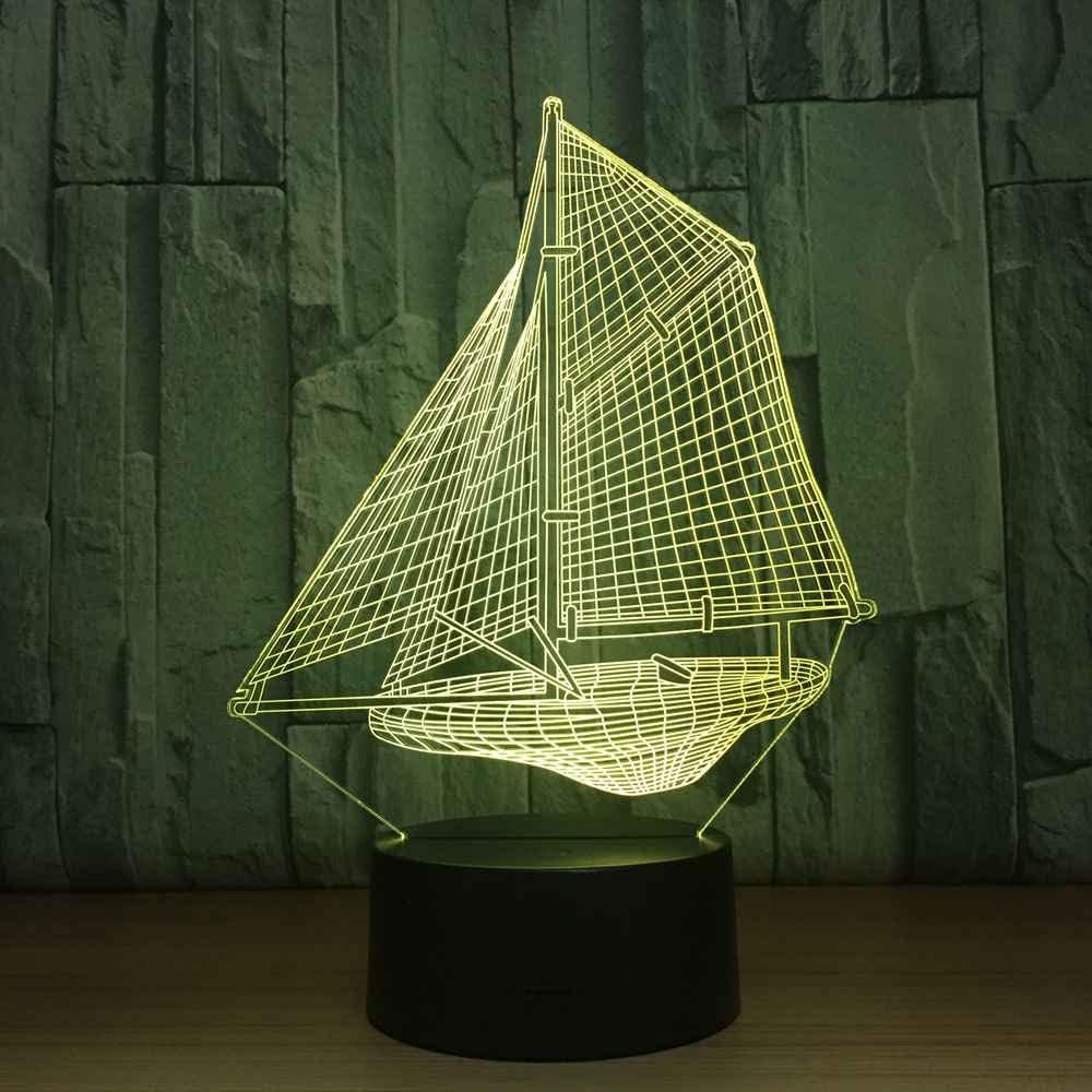 Laser Engraved Sailing Boat 3D Optical Illusion Lamp