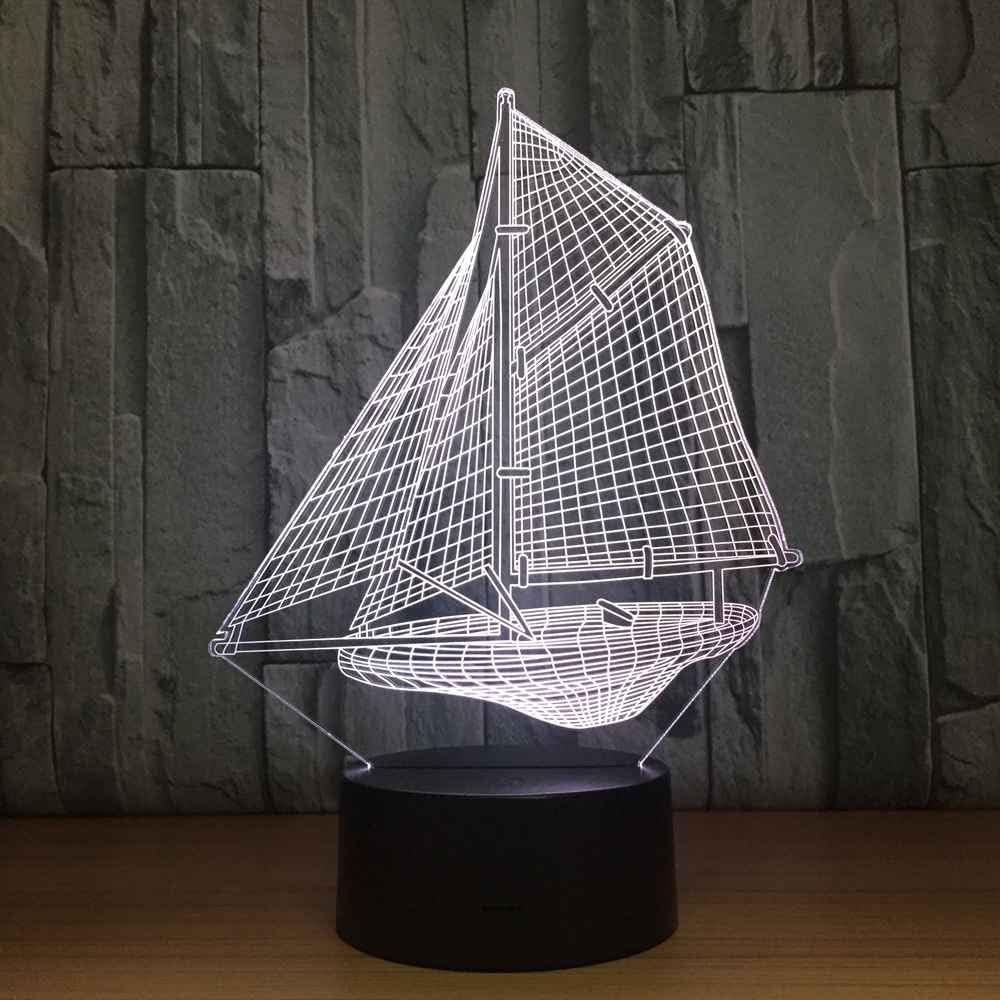 Laser Engraved Sailing Boat 3D Optical Illusion Lamp
