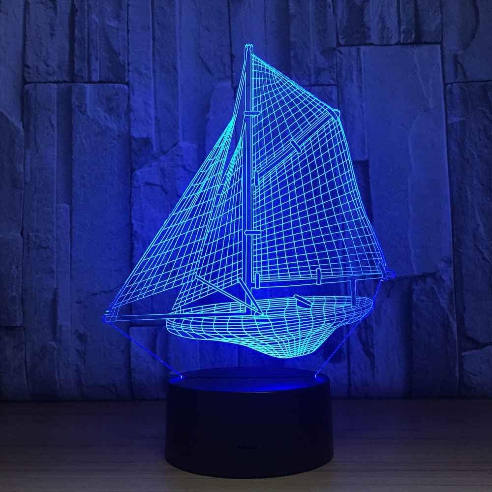 Laser Engraved Sailing Boat 3D Optical Illusion Lamp
