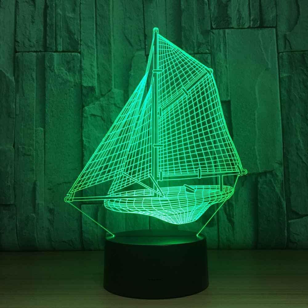 Laser Engraved Sailing Boat 3D Optical Illusion Lamp