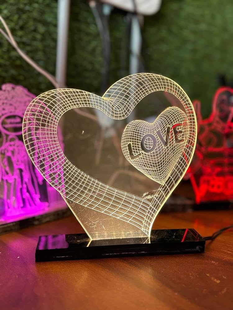 Laser Engraved Love Heart Acrylic Night Light