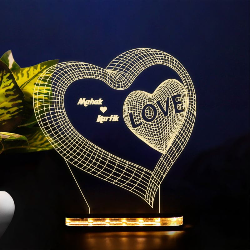 Laser Engraved Love Heart Acrylic Night Light
