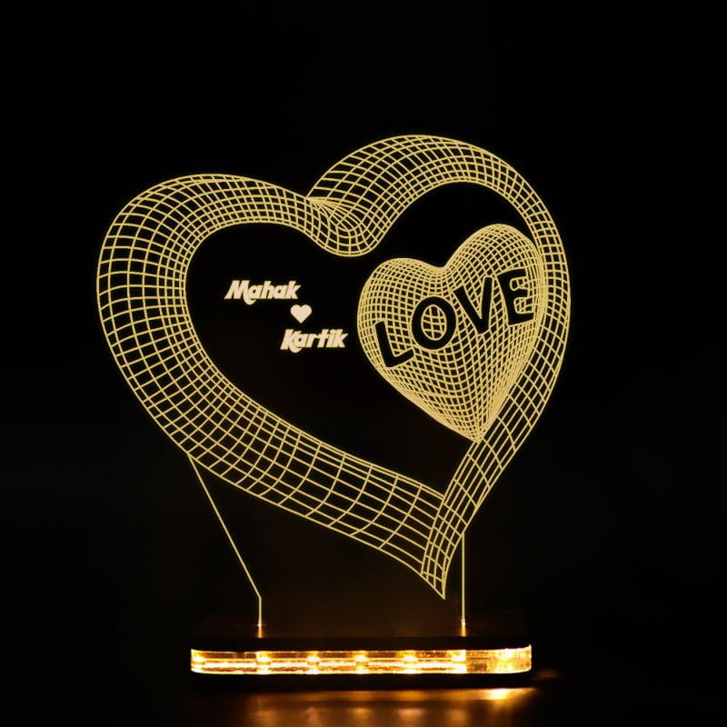 Laser Engraved Love Heart Acrylic Night Light