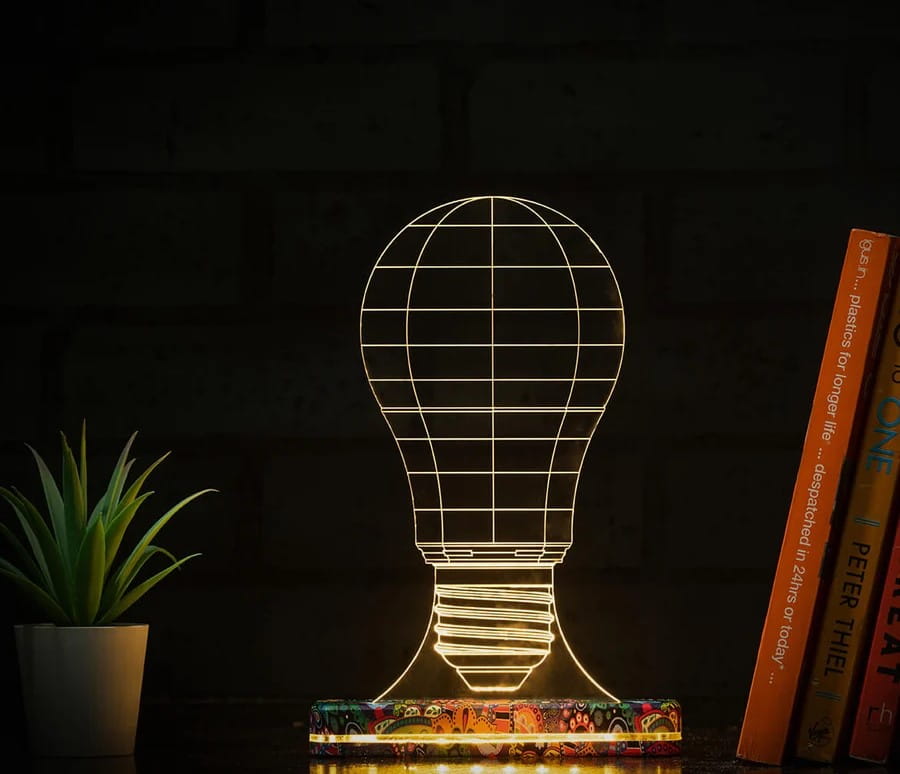 Laser Engraved Classic Light Bulb 3D Illusion Lamp