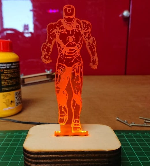 Laser Engraved Iron Man Acrylic LED Lamp