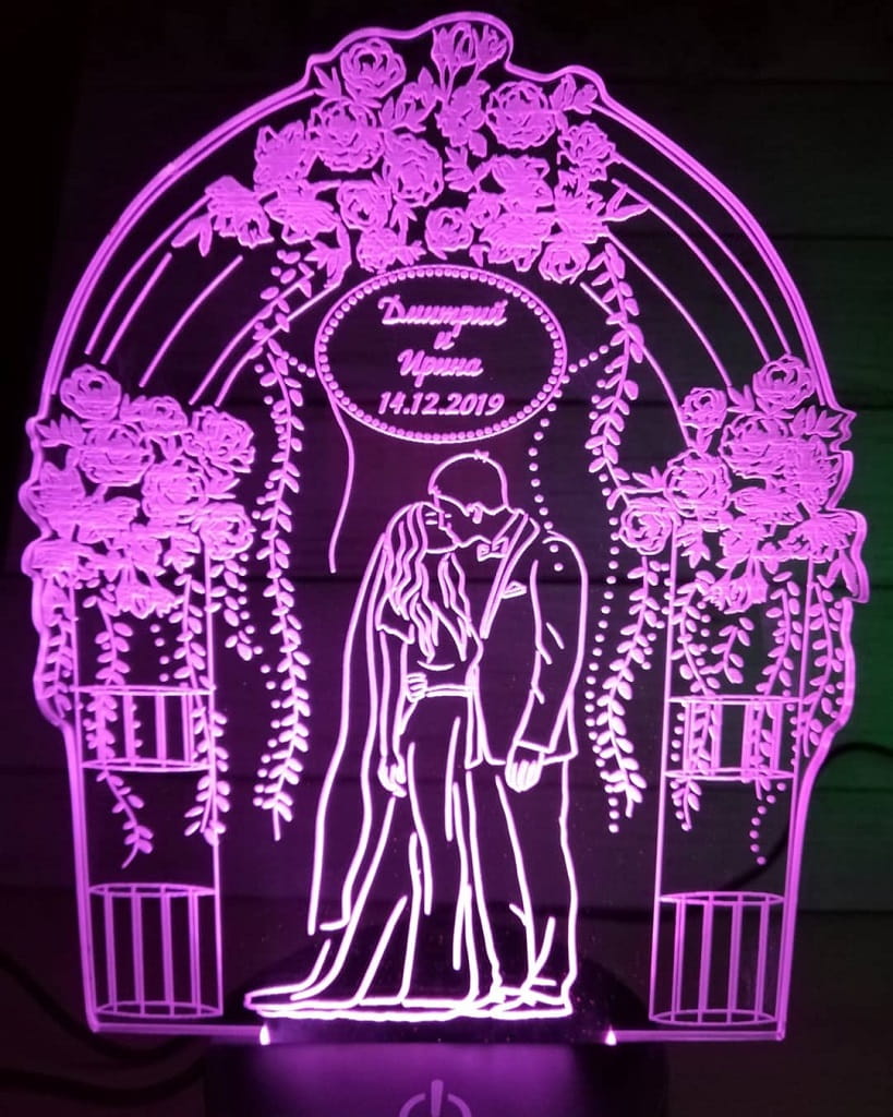 Laser Engraved Wedding Couple 3D Illusion LED Night Lamp