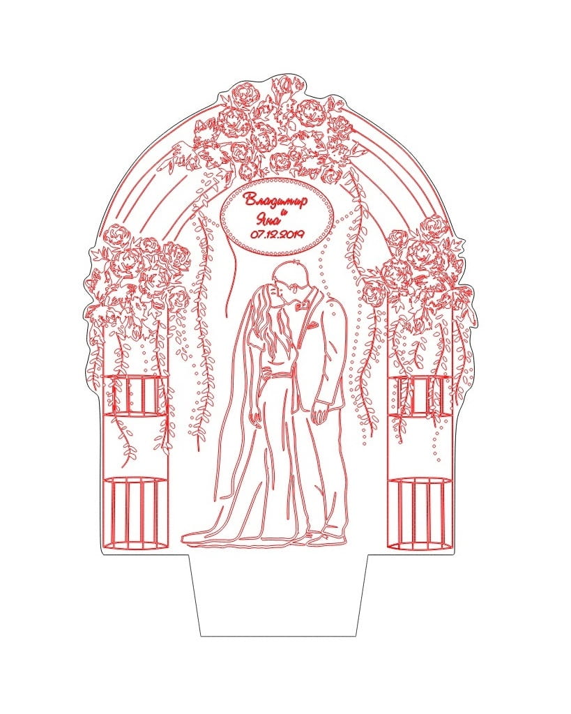Laser Engraved Wedding Couple 3D Illusion LED Night Lamp