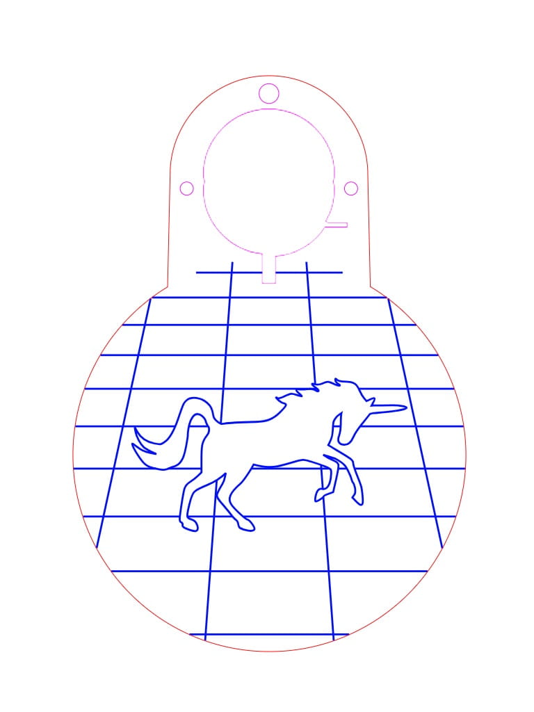 Laser Cut Edge Lit Acrylic Unicorn Pendant