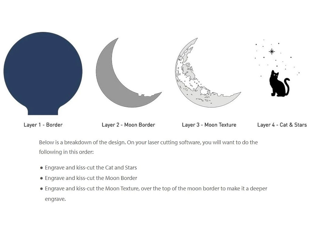 Laser Cut Cat On The Moon 3D Optical Illusion Lamp With Base