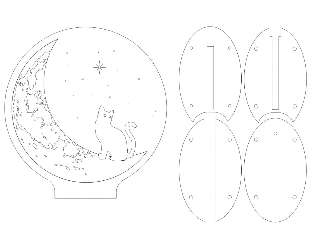 Laser Cut Cat On The Moon 3D Optical Illusion Lamp With Base