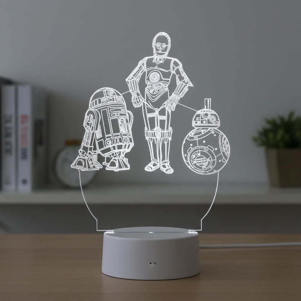 Laser Engraved Iconic Star Wars Droids 3D Illusion Lamp