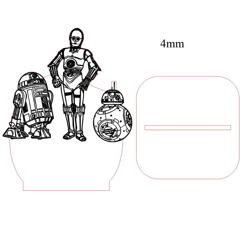 Laser Engraved Iconic Star Wars Droids 3D Illusion Lamp