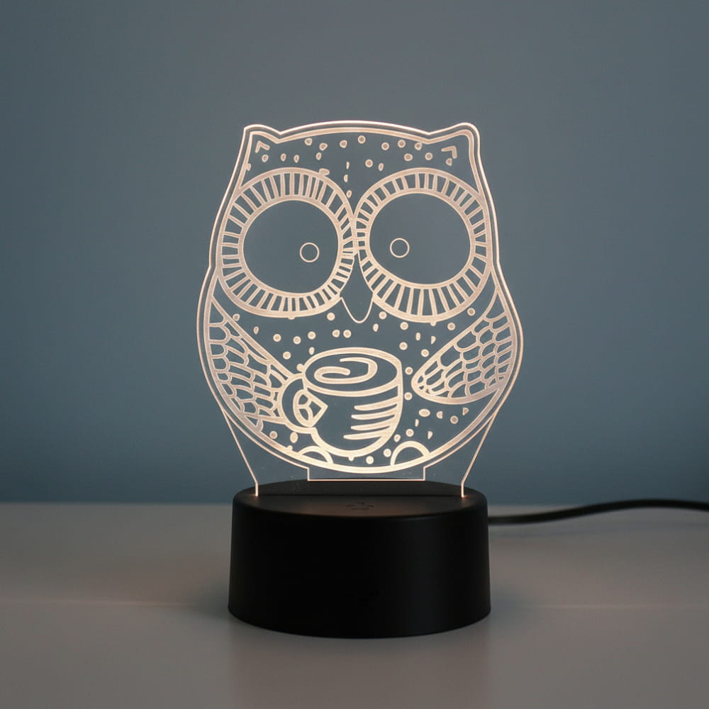 Laser Engraved Owl 3D Illusion Desk Lamp Acrylic Night Light