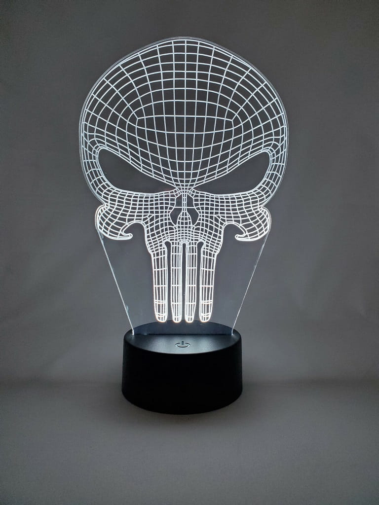 Laser Engraved Punisher Skull 3D LED Illusion Lamp