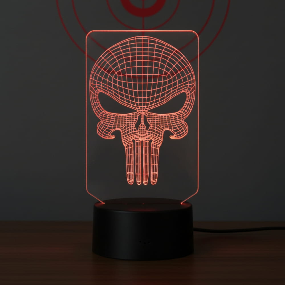 Laser Engraved Punisher Skull 3D LED Illusion Lamp