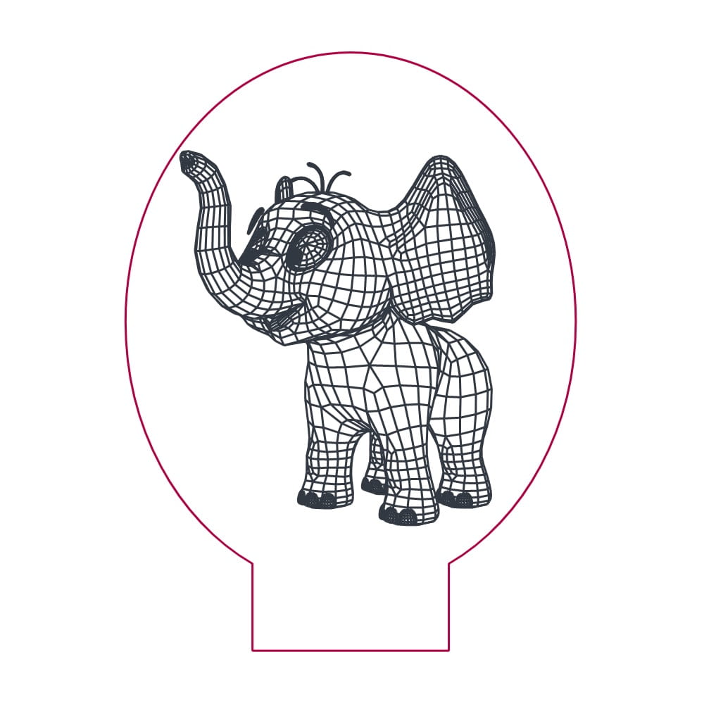 Laser Engraved Baby Elephant 3D Illusion Lamp