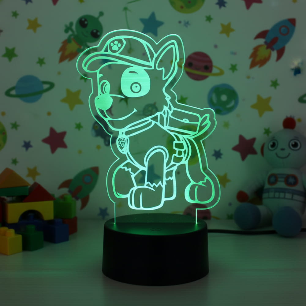 Laser Engraved Paw Patrol Rocky 3D Acrylic Light Lamp
