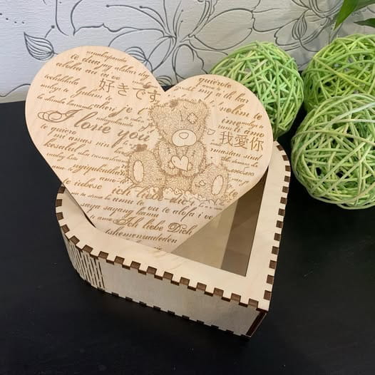 Laser Cut Wooden Heart Shaped Love Gift Box CDR File Free Download | Vecty