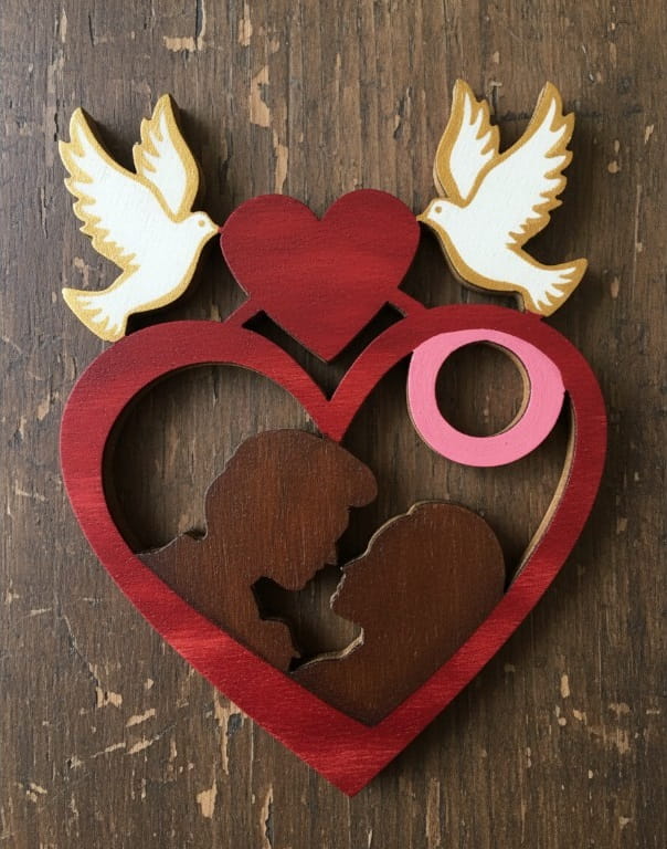 Laser Cut Couple Doves Wood Art Romantic Valentine Day Gift