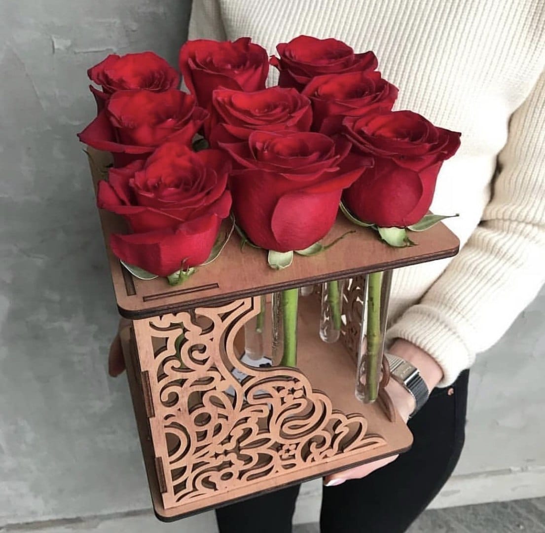 Decorative Flower Flask Stand Laser Cut File