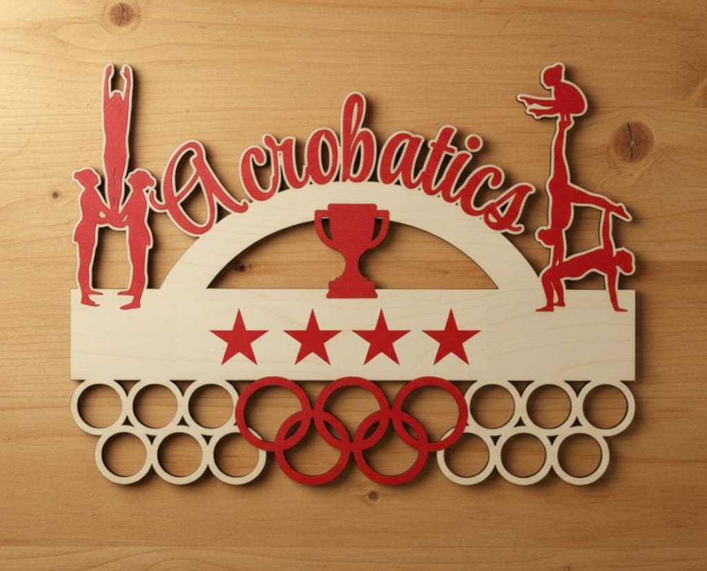Laser Cut Wooden Acrobatics Medal Display Hanger